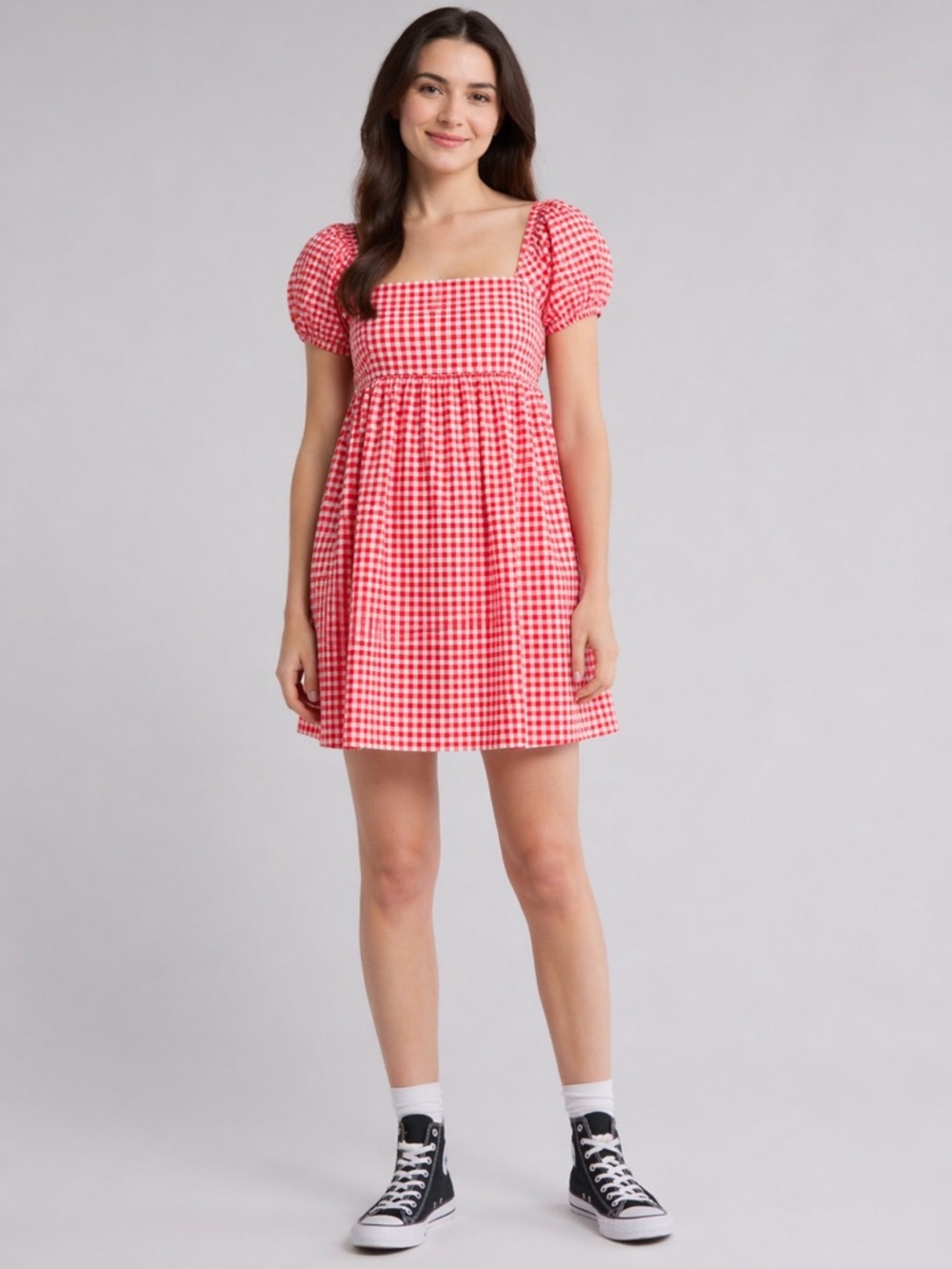 Abound Red Gingham Babydoll Dress – 100% Cotton – Size Medium